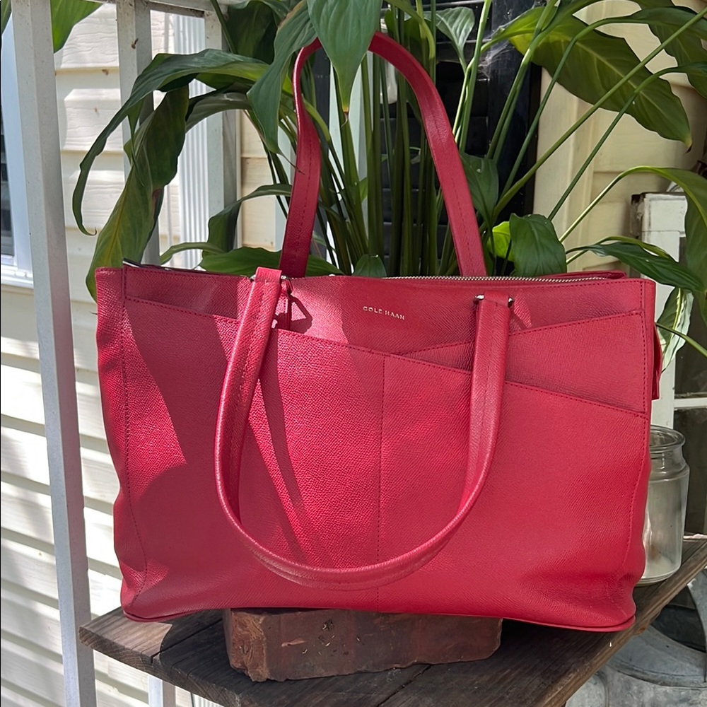 Cole Haan Red Leather Tote Bag-limited Edition